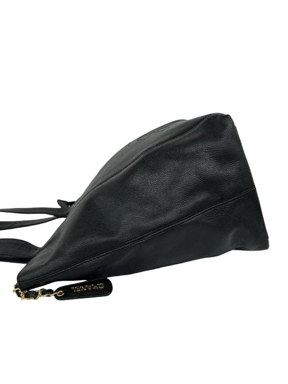 Chanel Vintage CC Logo Caviar Leather Tote Bag Black